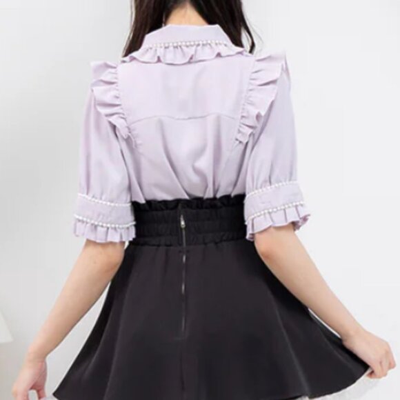 Dear My Love Purple Lavender Pearl Collar Gemstone Ruffle Blouse - Picture 3 of 4